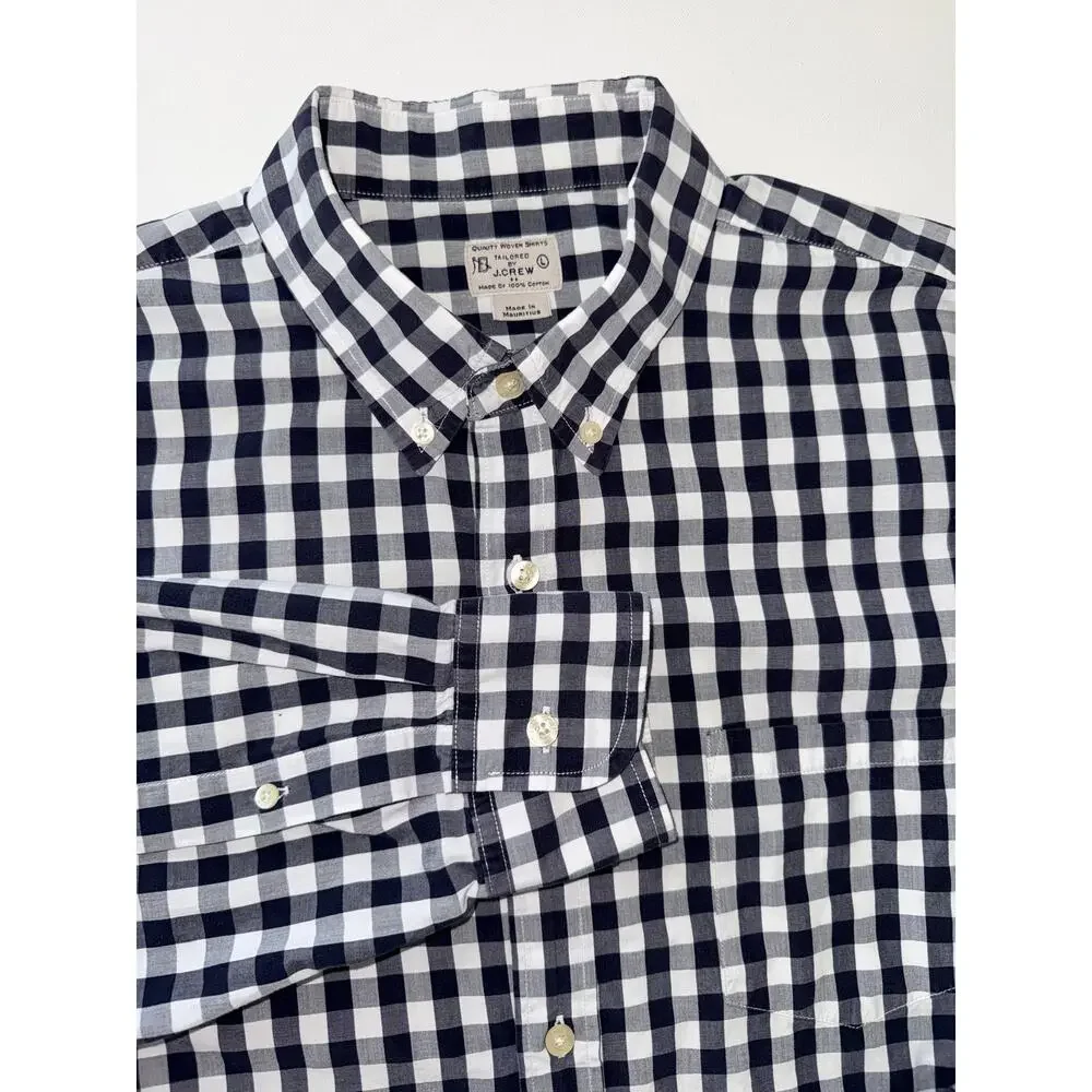 J.Crew Tailored Fit Shirt Men's L Black White Gingham 100% Cotton Button Down